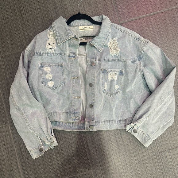 Light Blue Distressed Denim Jacket - Picture 1 of 2